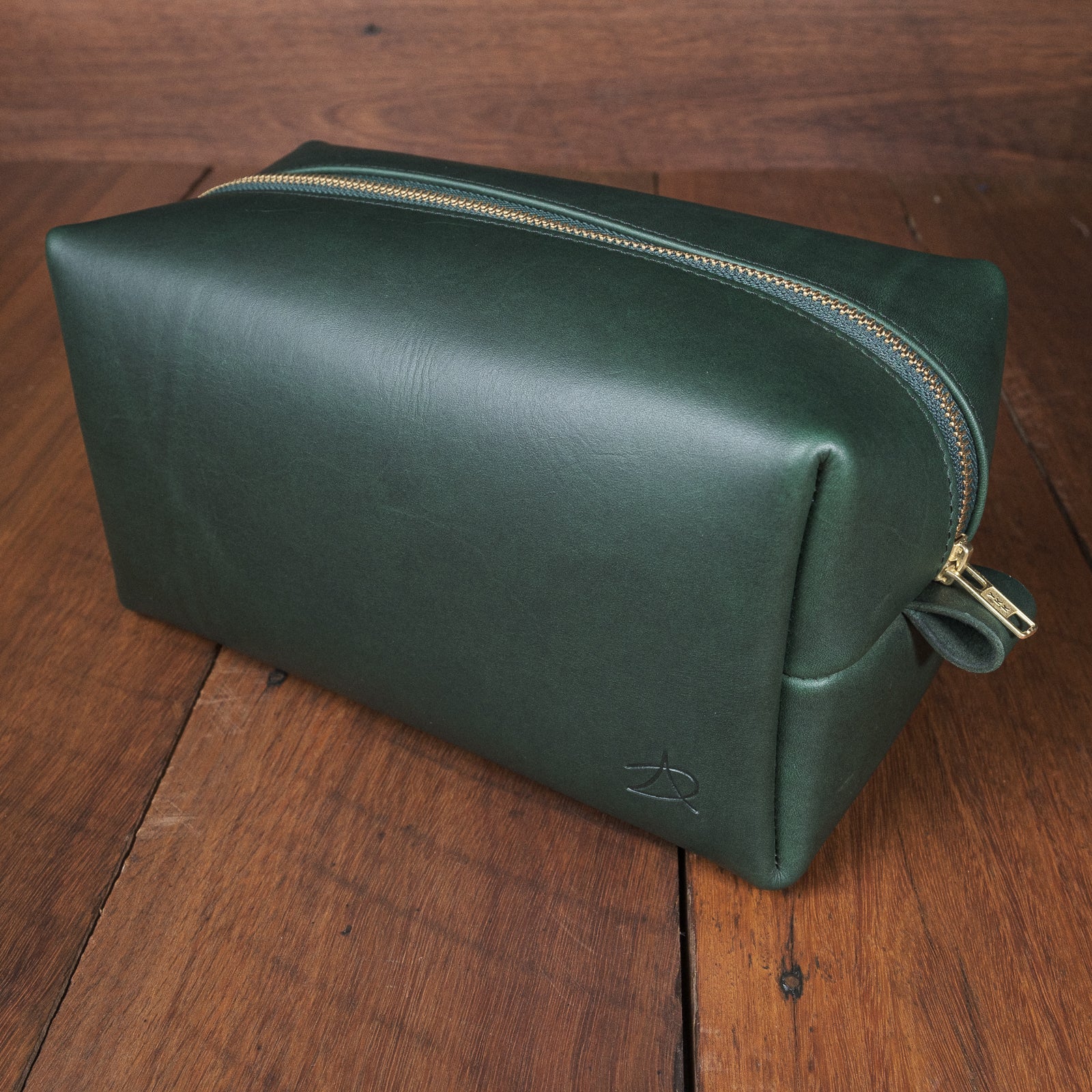 Leather Toiletries Bag - Forest Green