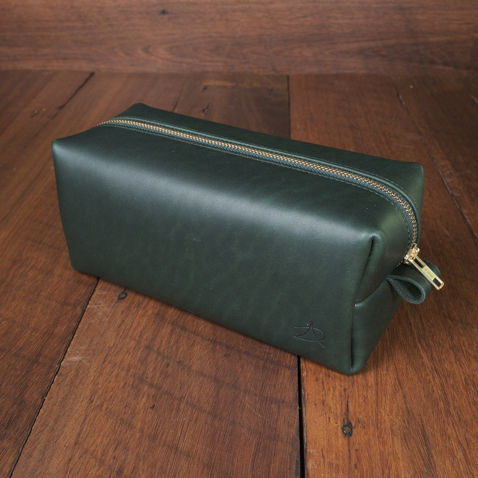 Leather Toiletries Bag - Forest Green