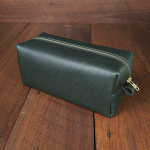 Leather Toiletries Bag - Forest Green