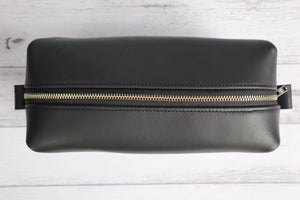 Leather Toiletries Bag - Black